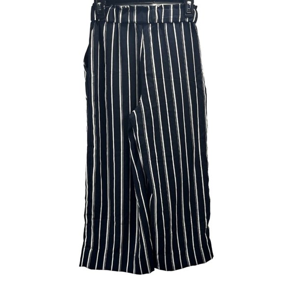 H&M Women Dress Pants Size 2 Blue Stripe Wide Leg High Rise Crop Paperbag - Picture 2 of 15